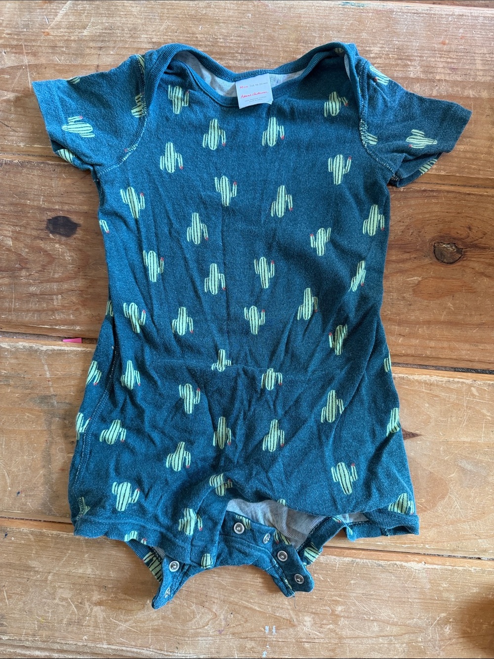 Hanna Andersson Teal Green Cactus Print Baby Onesie